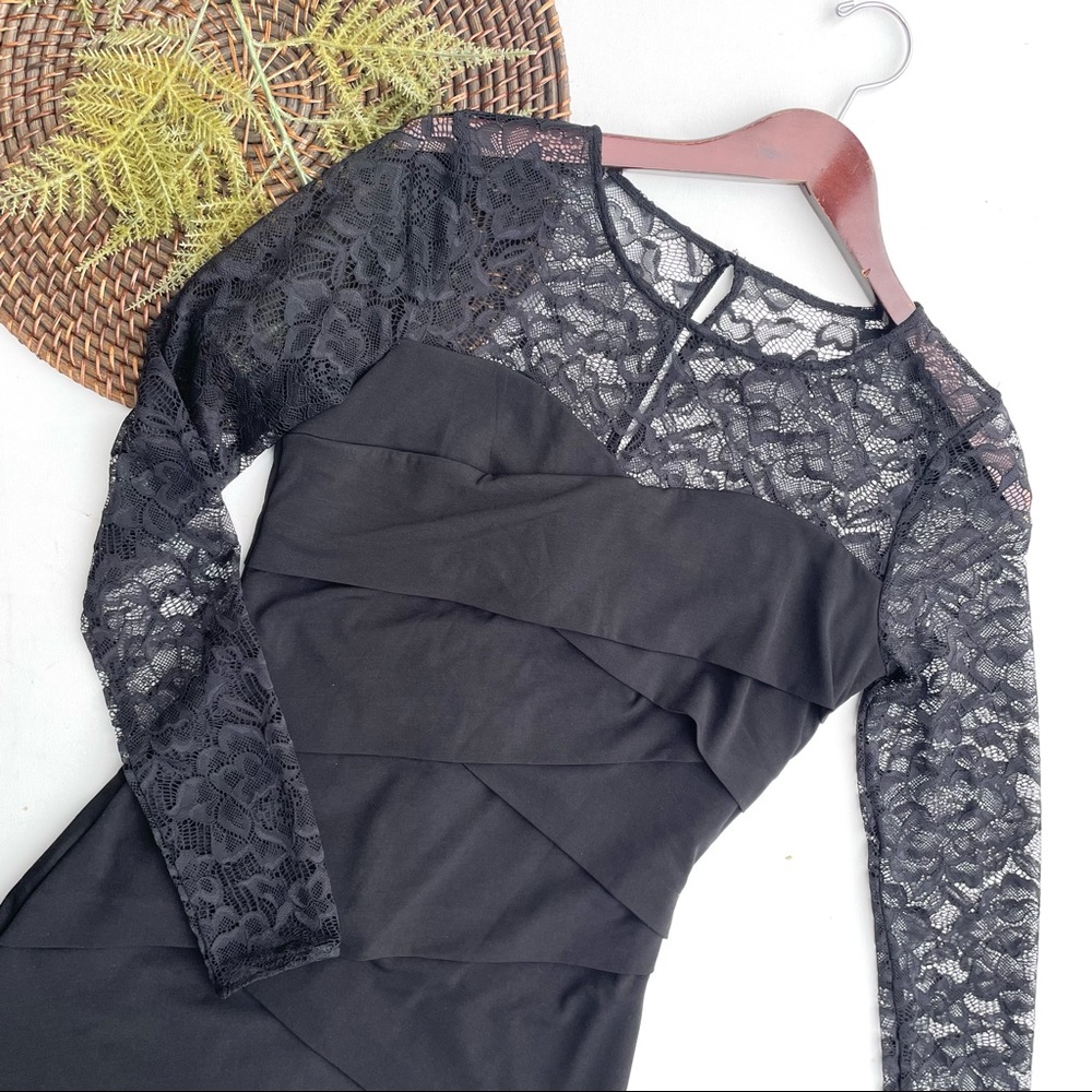 WHBM Womens Dress Sheath Black Tiered Lace Lace Sleeve 6